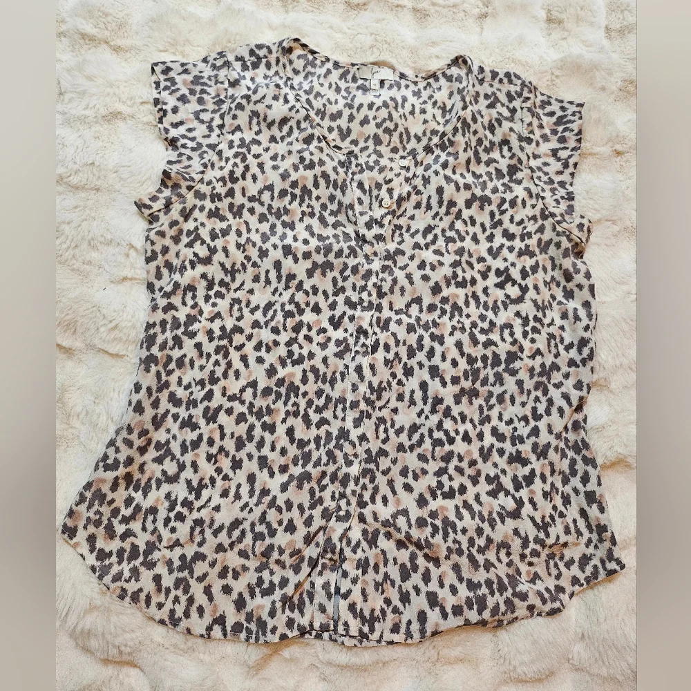 Joie Sheer Leopard Print Blouse Sz M - Picture 1 of 5